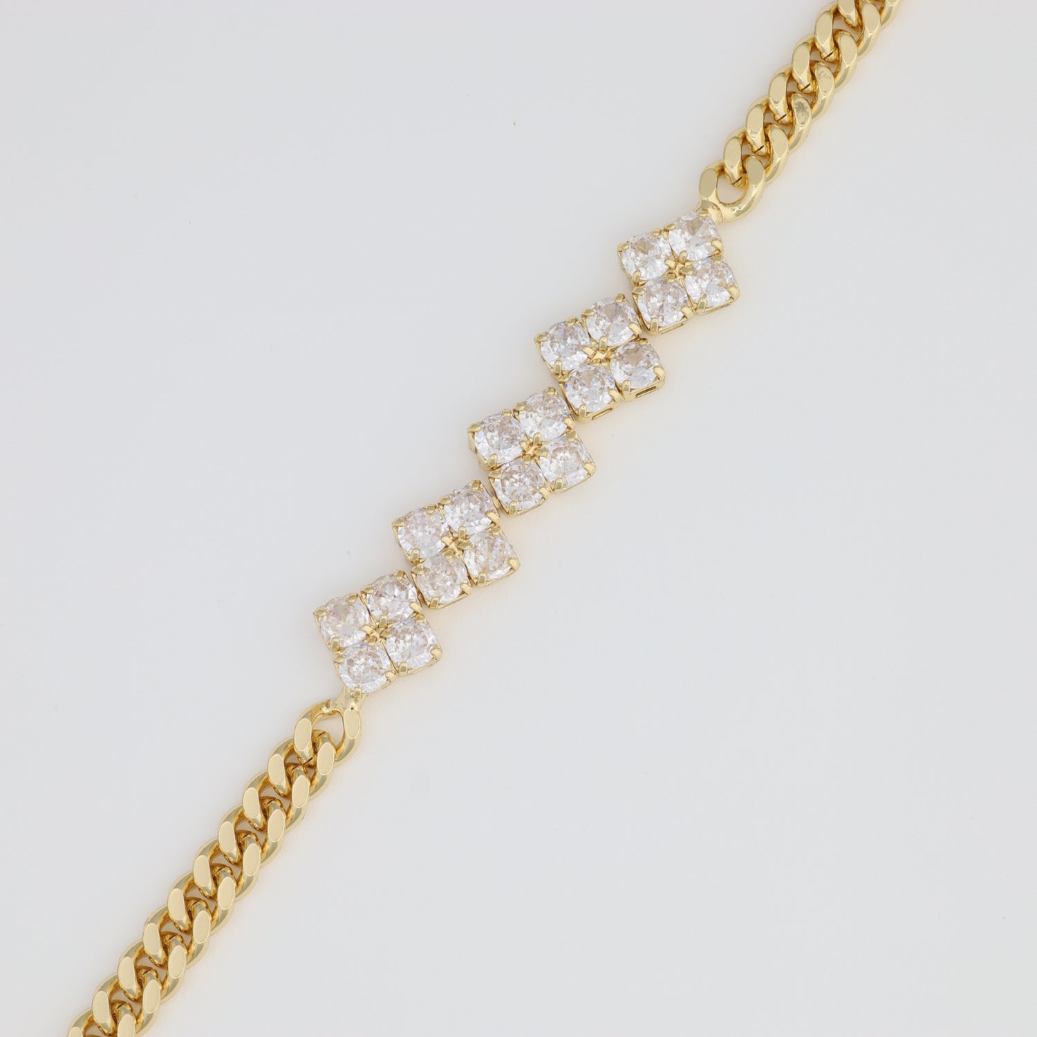 Horizontal Diamonds Bracelet With Cuban Link