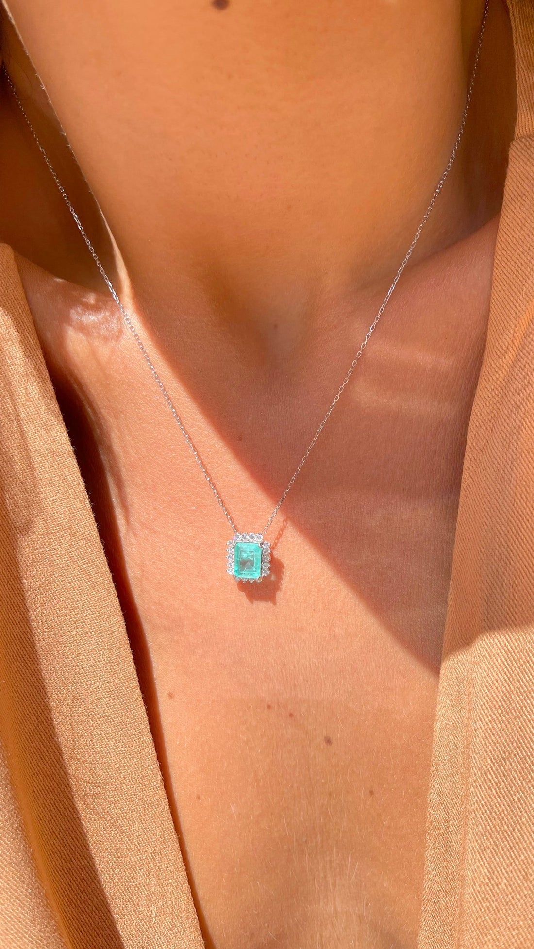 Rectangular Necklace with Fusion Tourmaline and White Zirconias – Sterling Silver Goldfilled