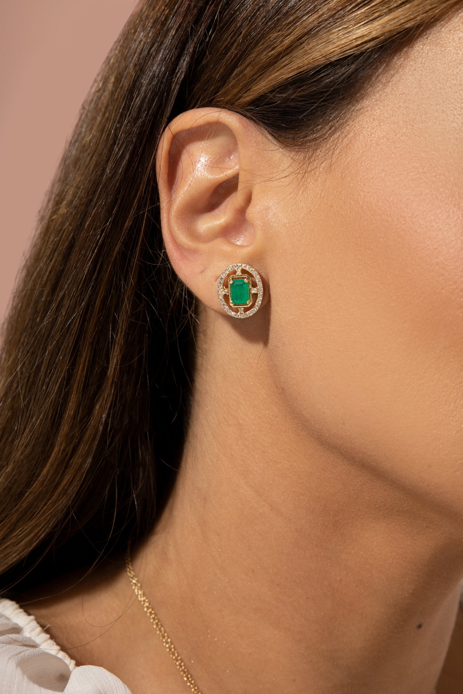 Emerald Crystal &amp; Zirconia Oval Stud Earrings