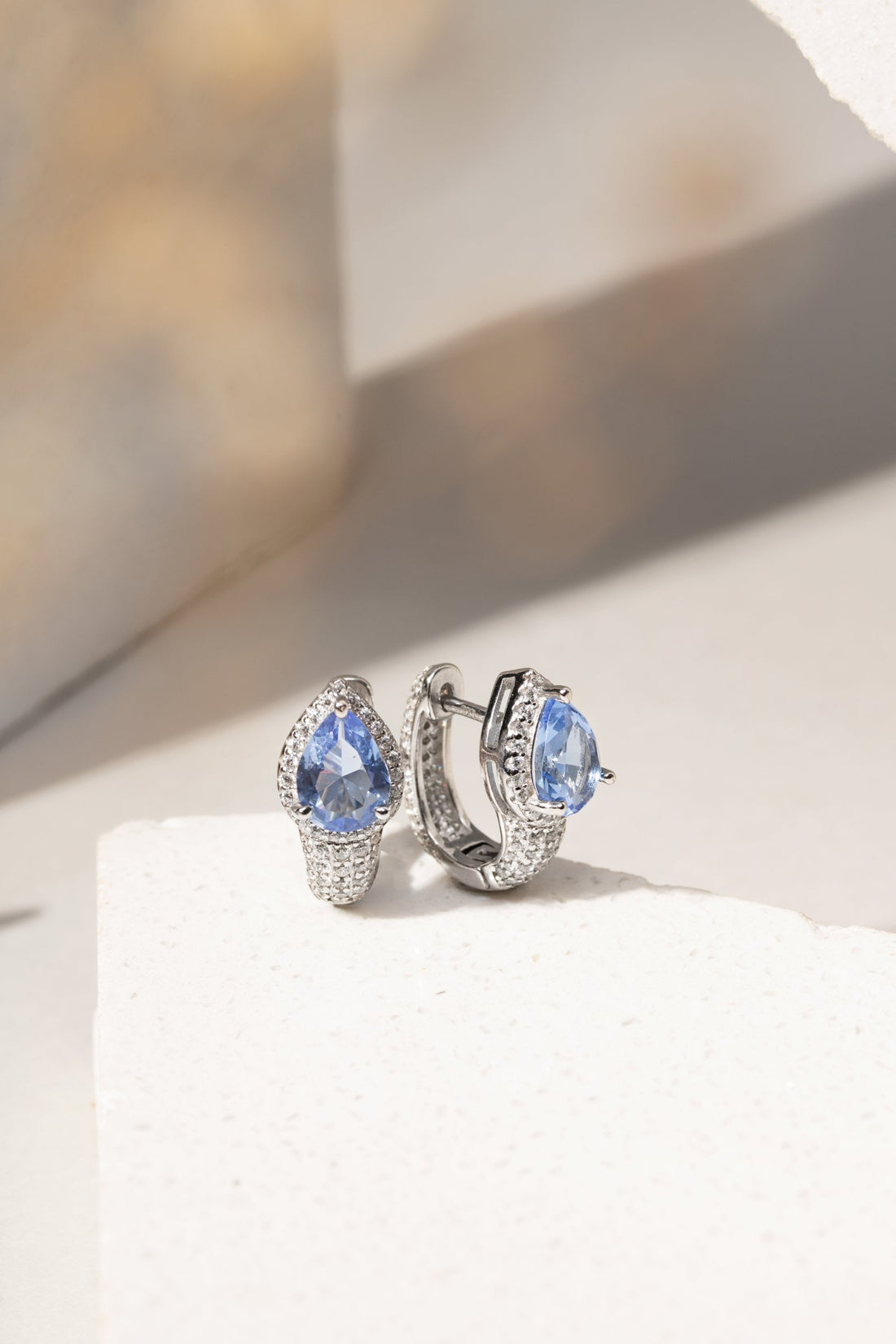 London Blue Crystal Drop Earrings with White Zirconias – Luxury Demi-Fine Jewelry