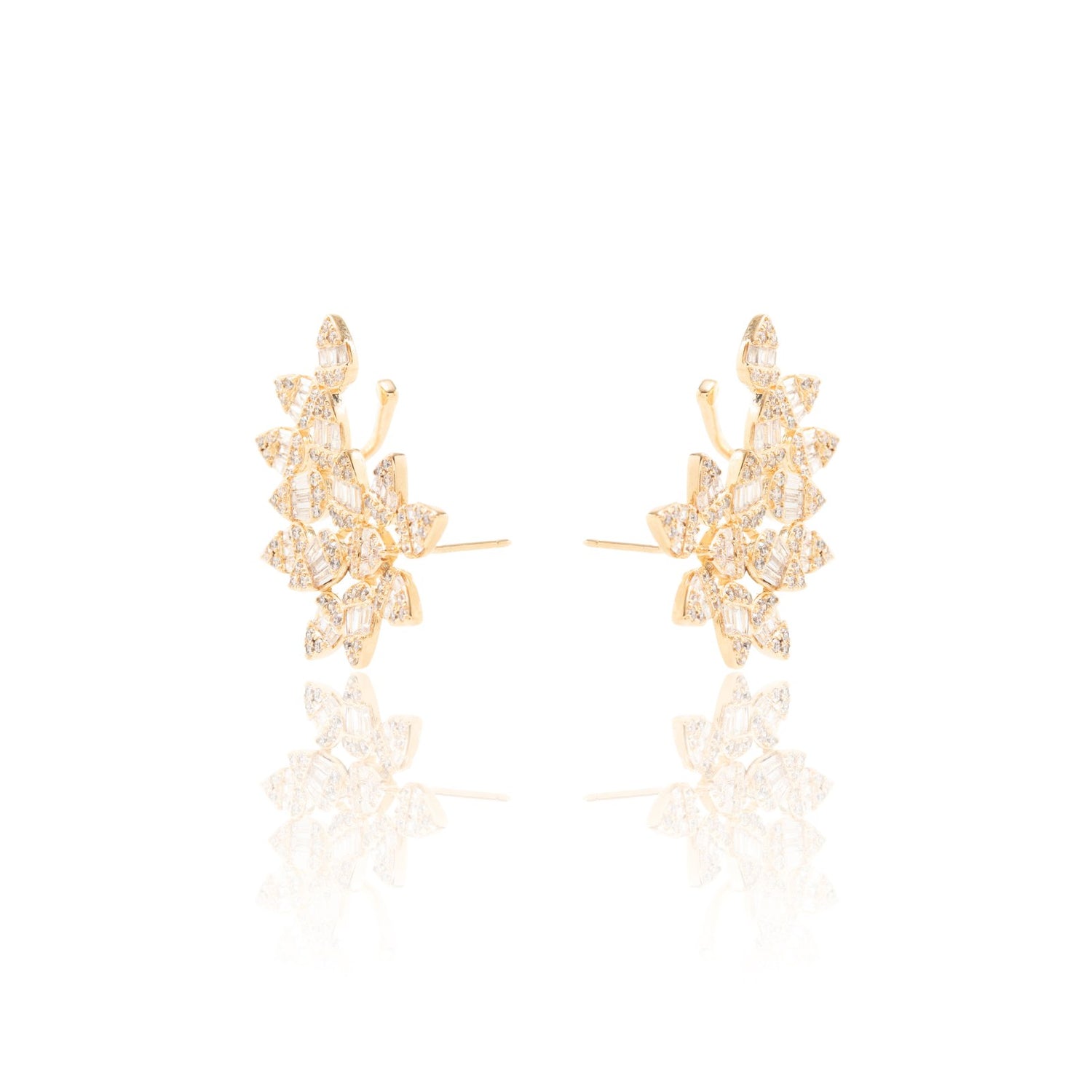White Zirconia Floral Earcuff with 14 Baguette-Cut Stones