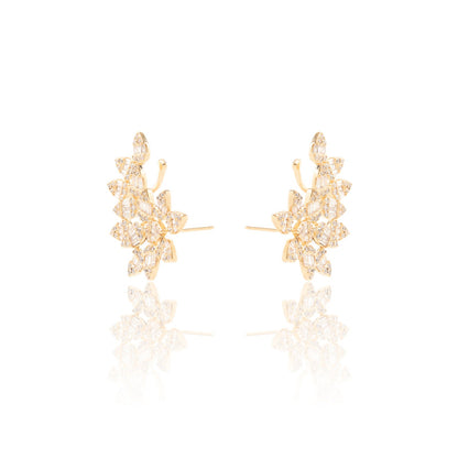 White Zirconia Floral Earcuff with 14 Baguette-Cut Stones