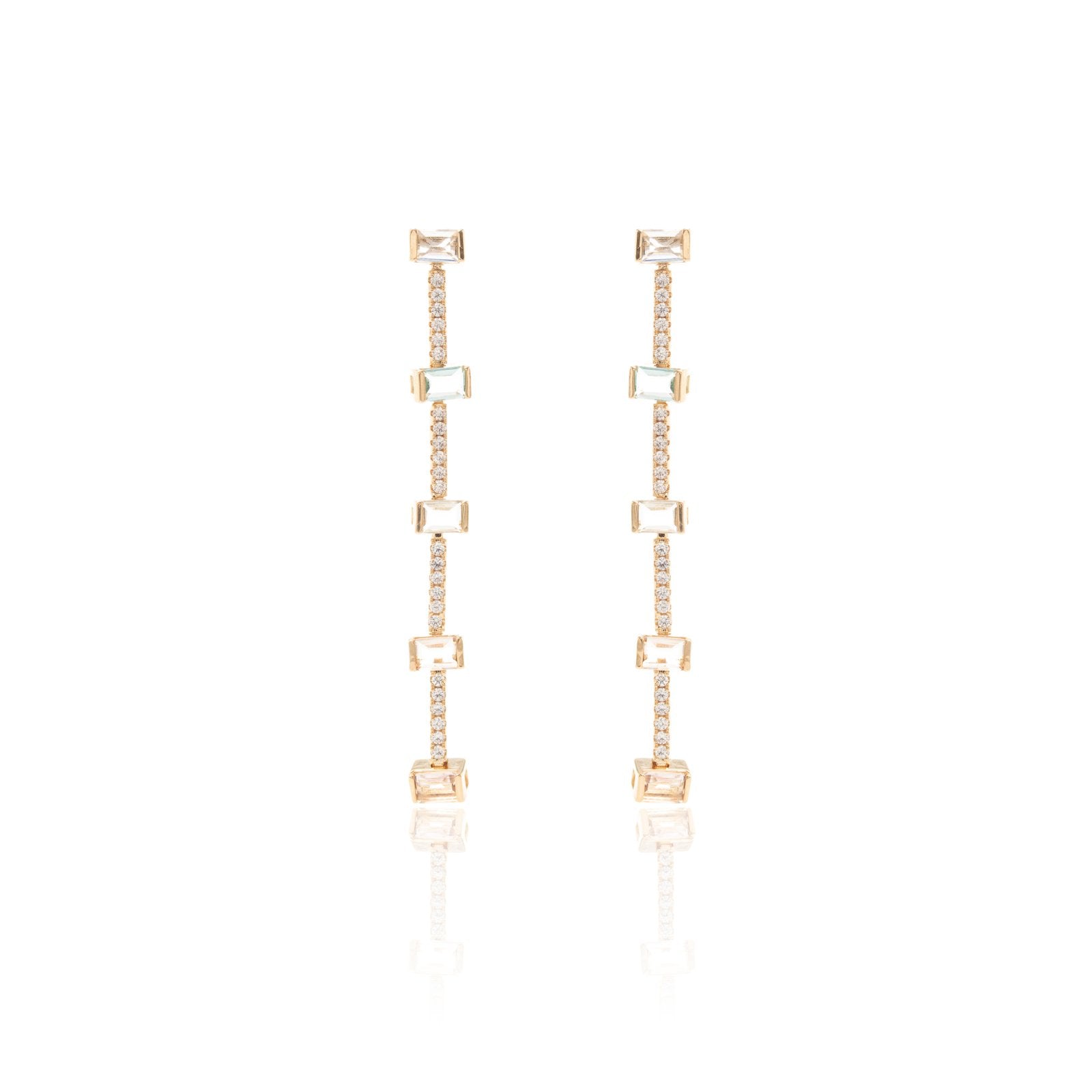 Long Drop Earrings with Morganite, Paraiba &amp; Blue Topaz Crystals
