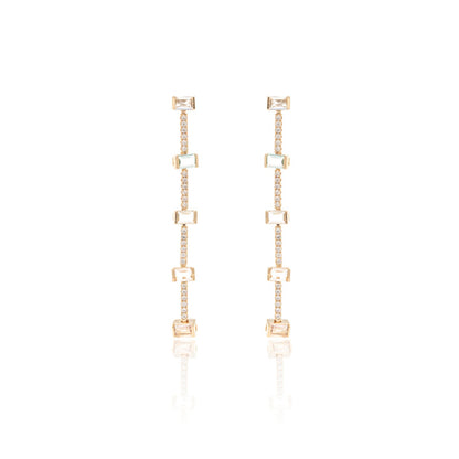 Long Drop Earrings with Morganite, Paraiba &amp; Blue Topaz Crystals