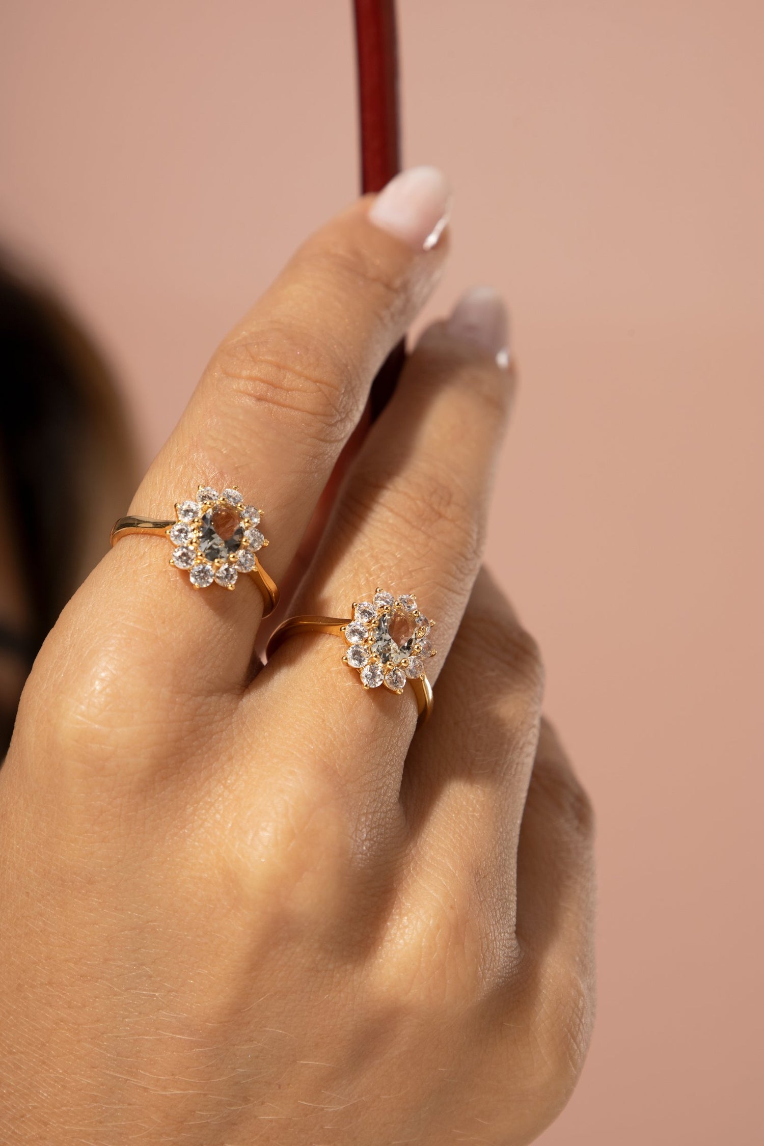 Oval Beryl &amp; White Zirconia Halo Ring