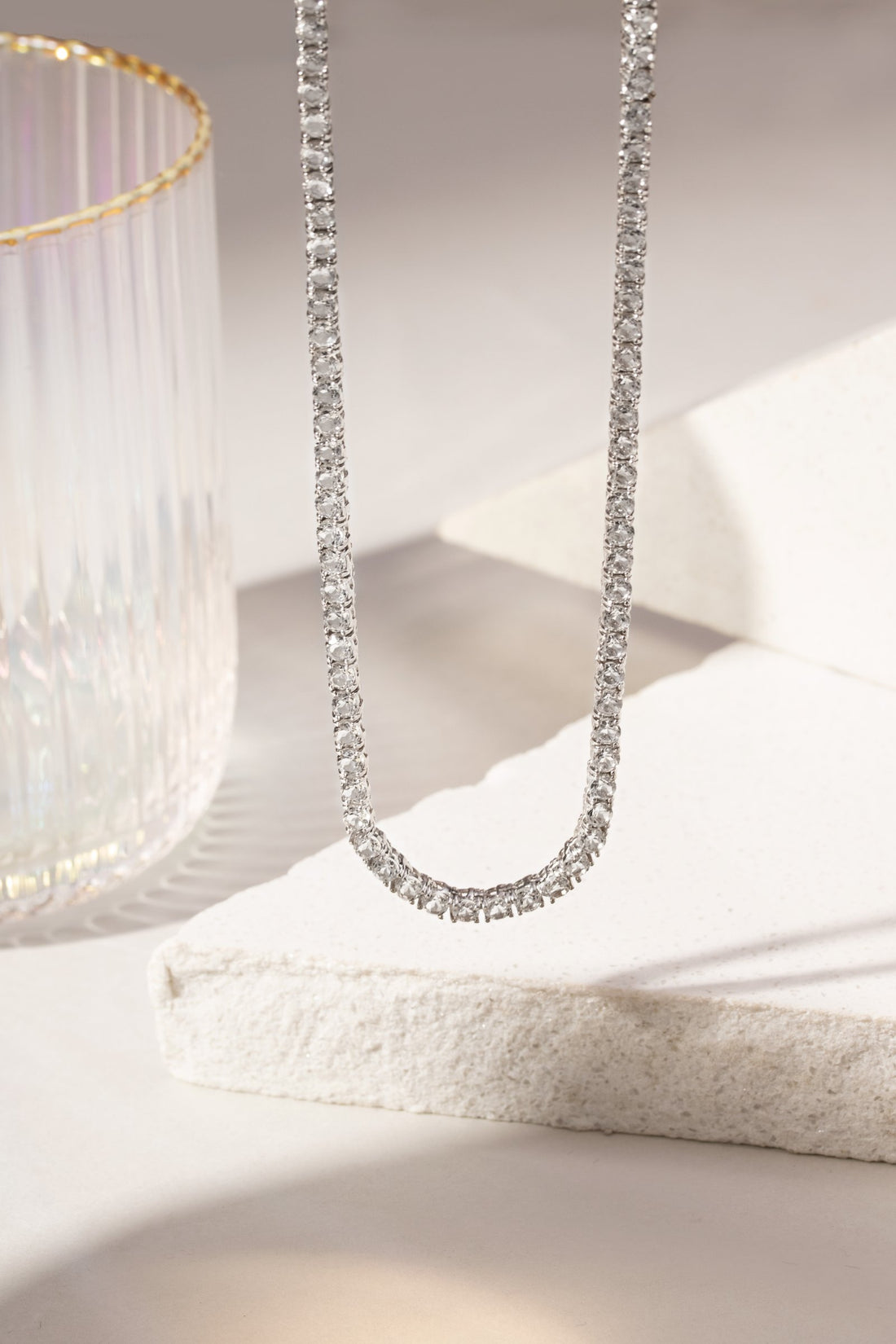 18K Goldfilled Natural Sapphire Riviera Necklace – 3mm, 4-Prong Setting