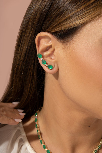 Emerald Crystal &amp; White Zirconia Oval Ear Cuff