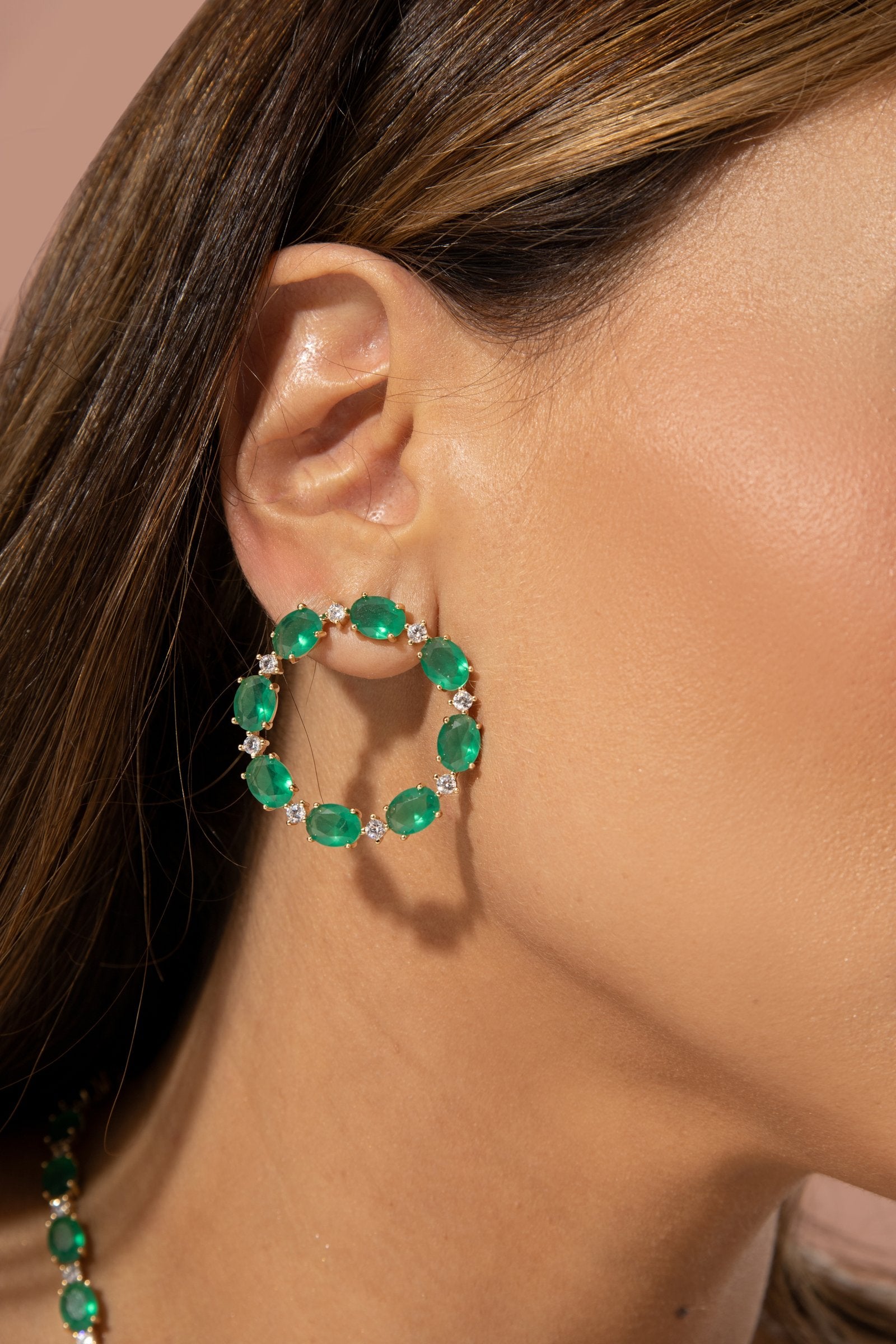 Emerald Crystal &amp; White Zirconia Circle Earrings