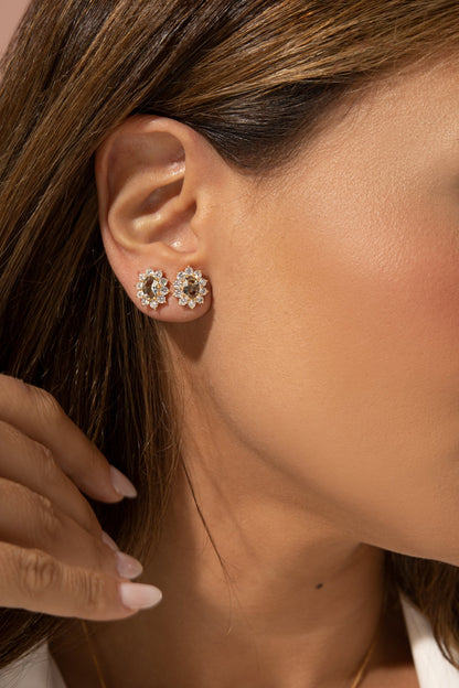 Beryl Crystal &amp; White Zirconia Oval Halo Set