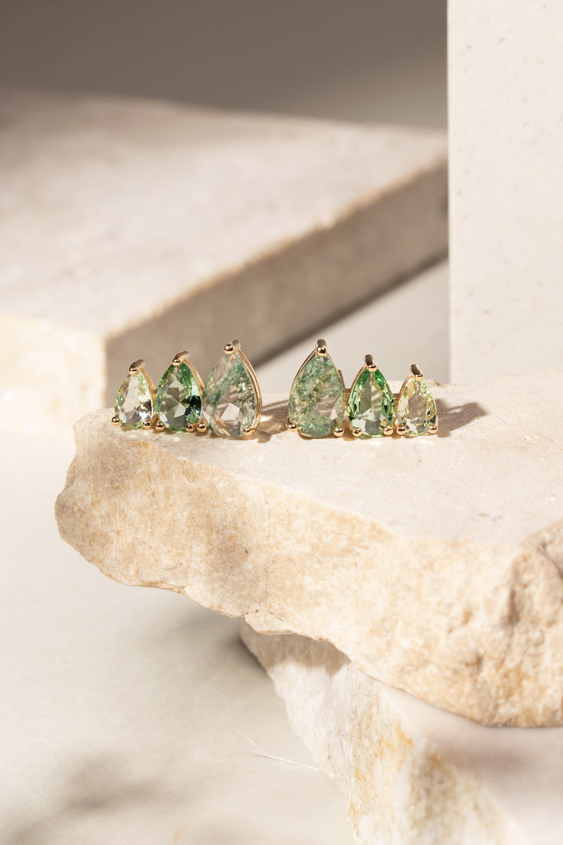 Green Amethyst Teardrop Trio Ear Cuff – 18k Gold Filled