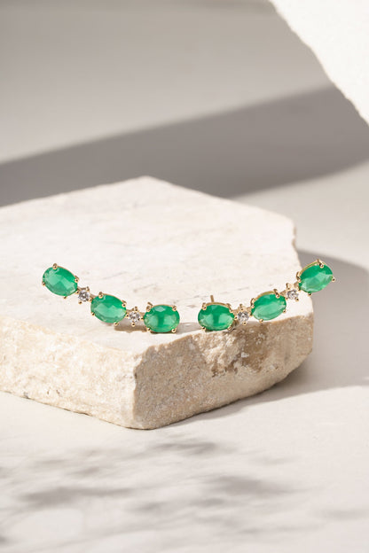 Emerald Crystal &amp; White Zirconia Oval Ear Cuff