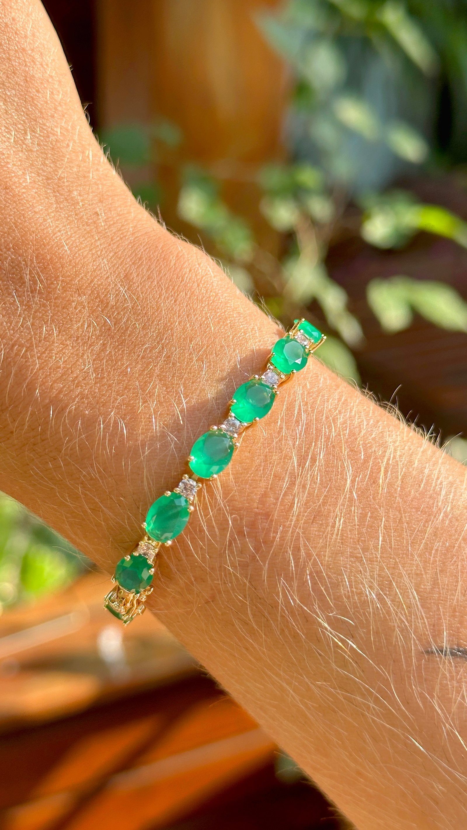 Emerald Crystal &amp; White Zirconia Oval Bracelet