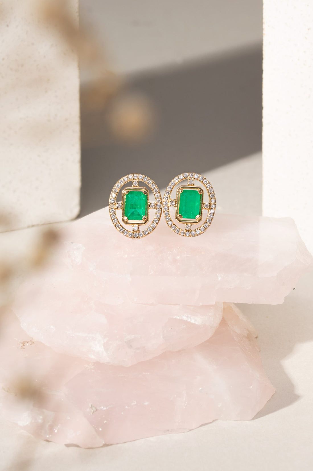 Emerald Crystal & Zirconia Oval Stud Earrings
