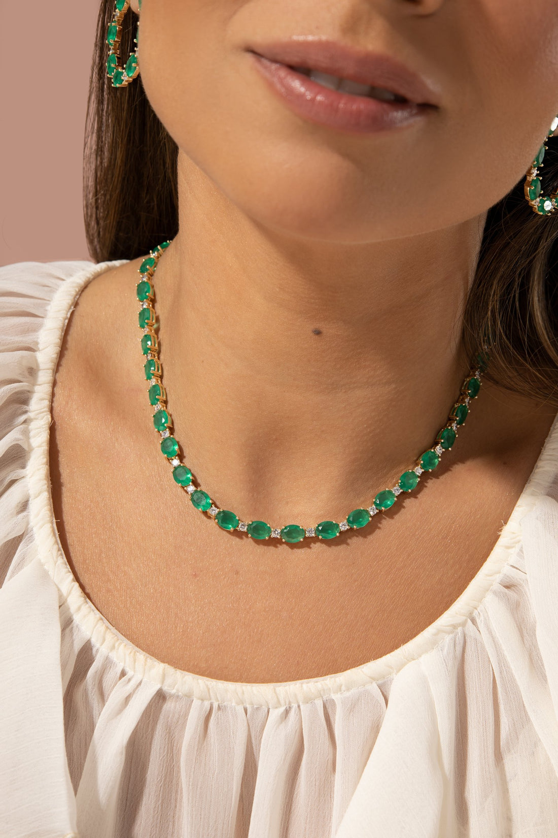 Emerald Crystal &amp; Zircon Oval Necklace