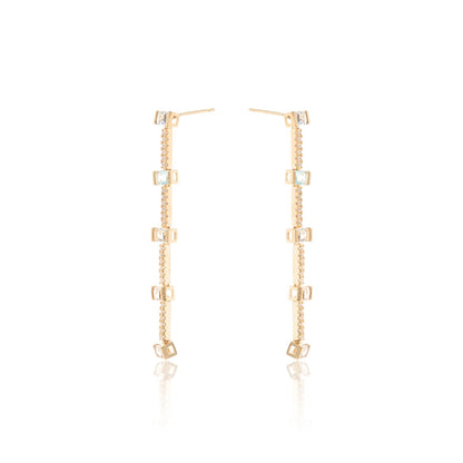 Long Drop Earrings with Morganite, Paraiba &amp; Blue Topaz Crystals