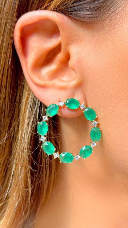 Emerald Crystal &amp; White Zirconia Circle Earrings