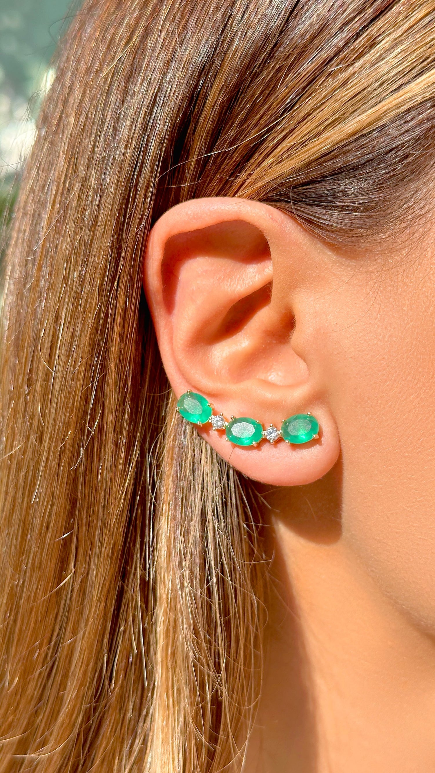 Emerald Crystal &amp; White Zirconia Oval Ear Cuff