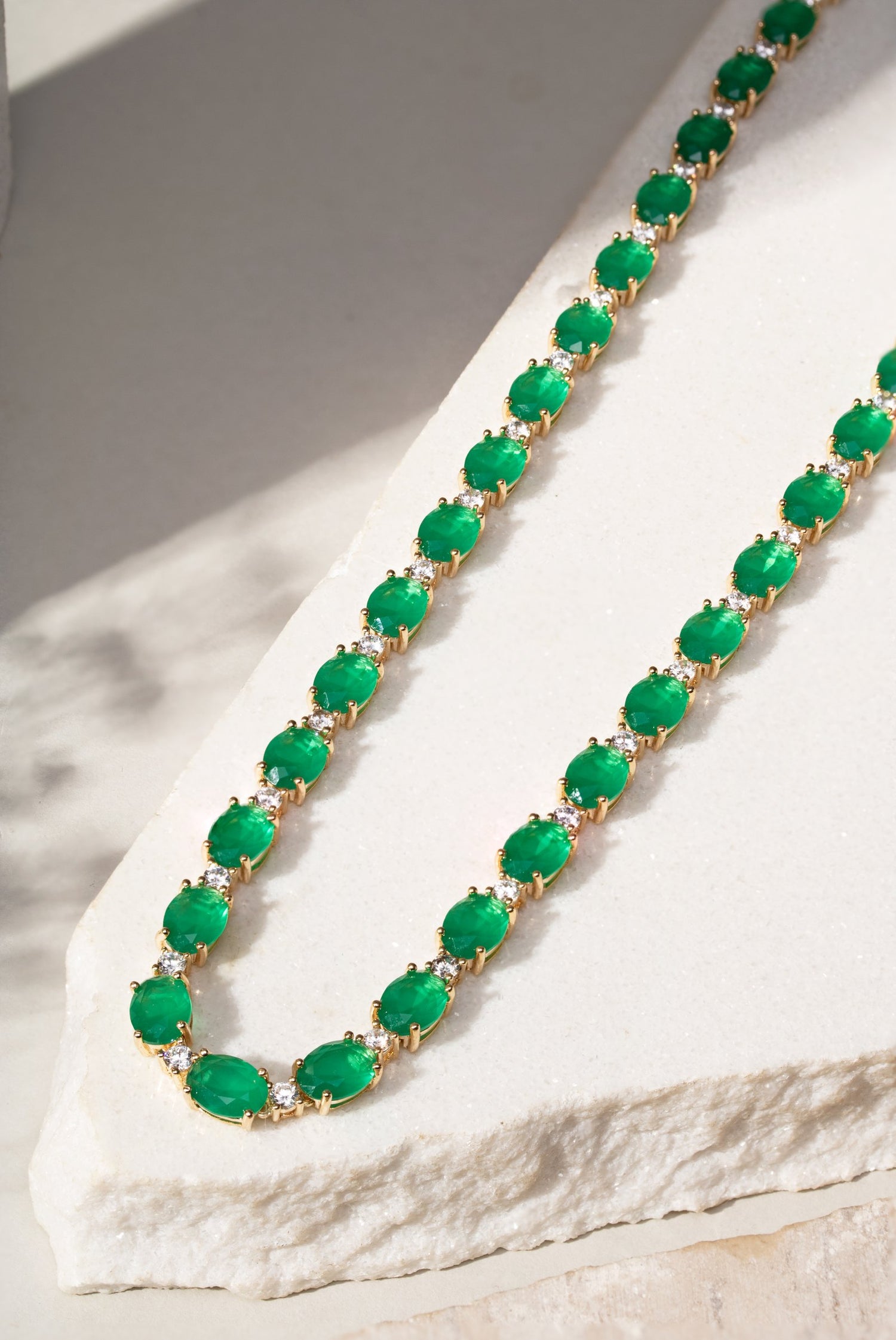 Emerald Crystal &amp; Zircon Oval Necklace