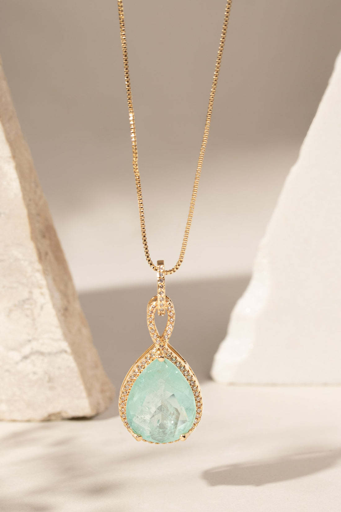 Infinity Drop Necklace – Light Tourmaline Fusion & White Zirconia