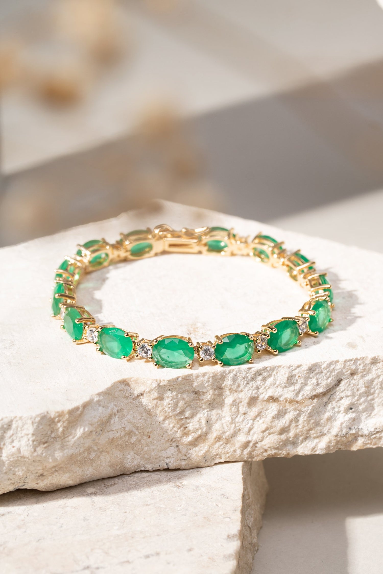 Emerald Crystal &amp; White Zirconia Oval Bracelet