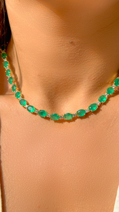 Emerald Crystal &amp; Zircon Oval Necklace