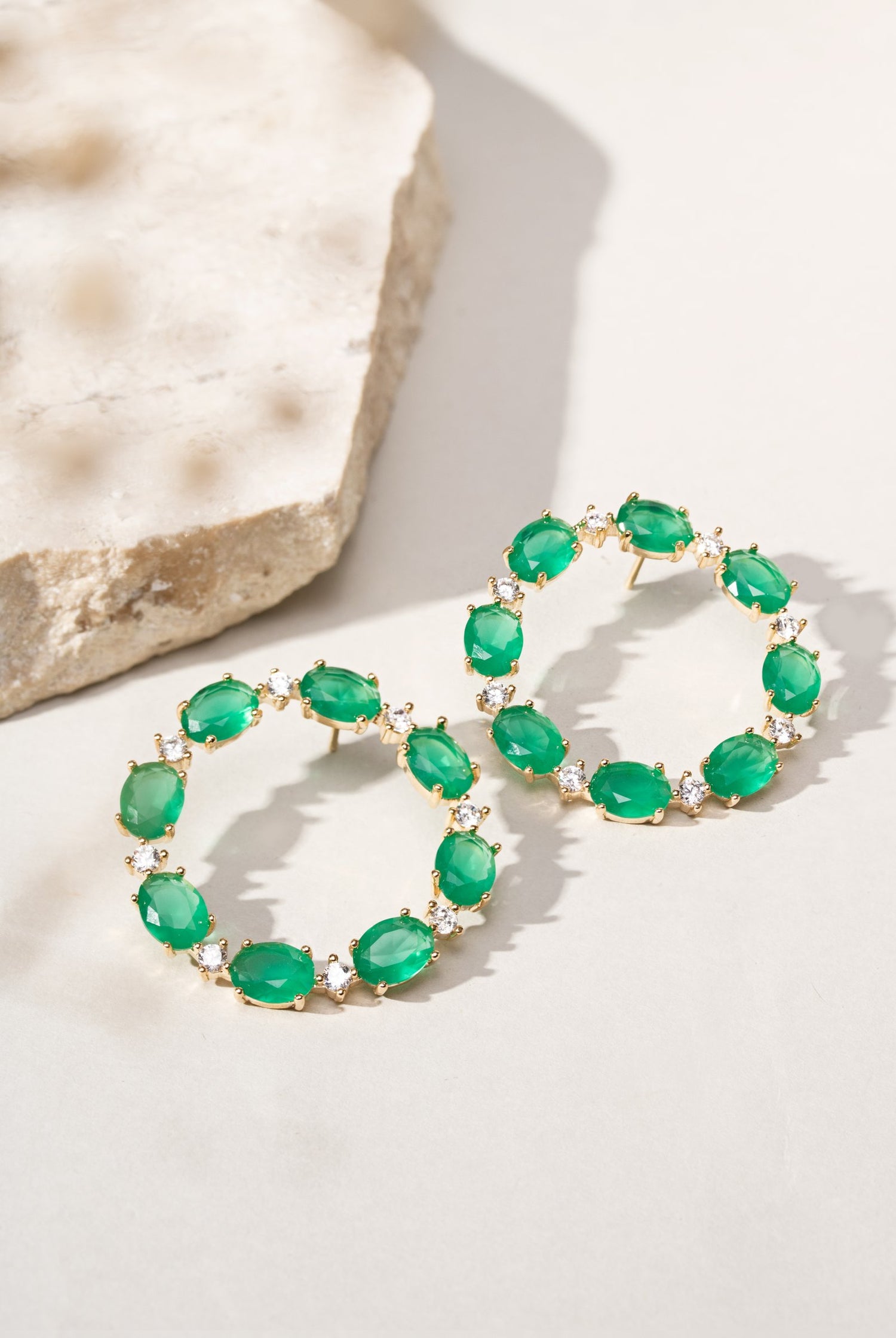 Emerald Crystal &amp; White Zirconia Circle Earrings