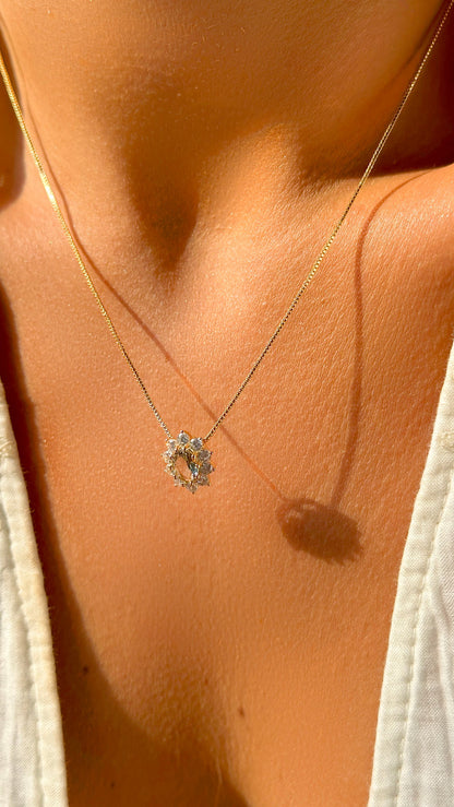 Beryl Crystal &amp; White Zirconia Oval Halo Set
