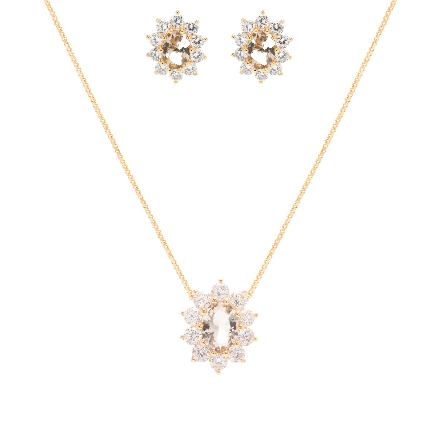 Beryl Crystal &amp; White Zirconia Oval Halo Set