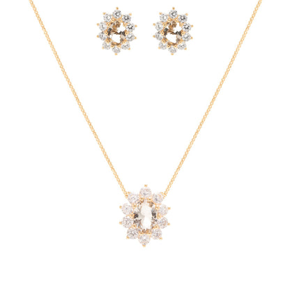 Beryl Crystal &amp; White Zirconia Oval Halo Set