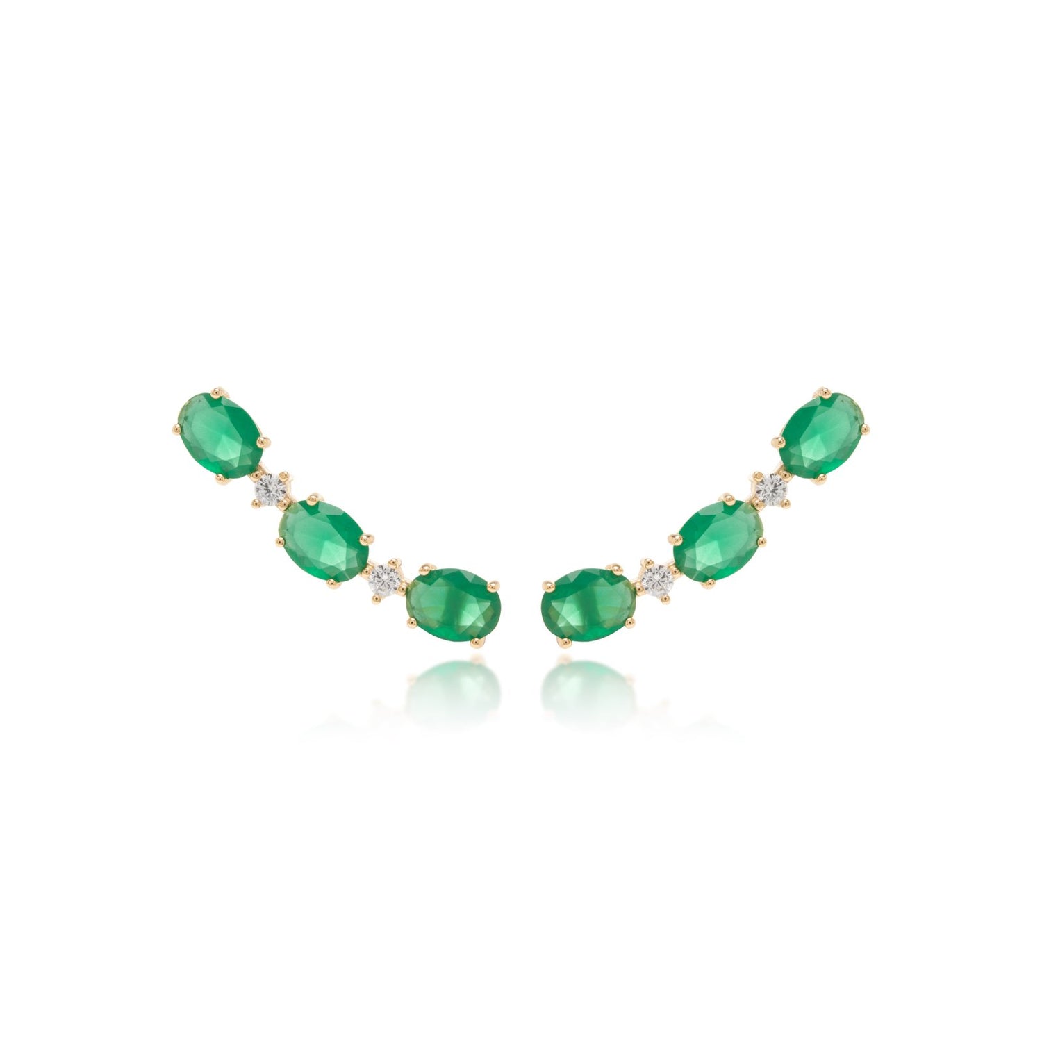 Emerald Crystal &amp; White Zirconia Oval Ear Cuff