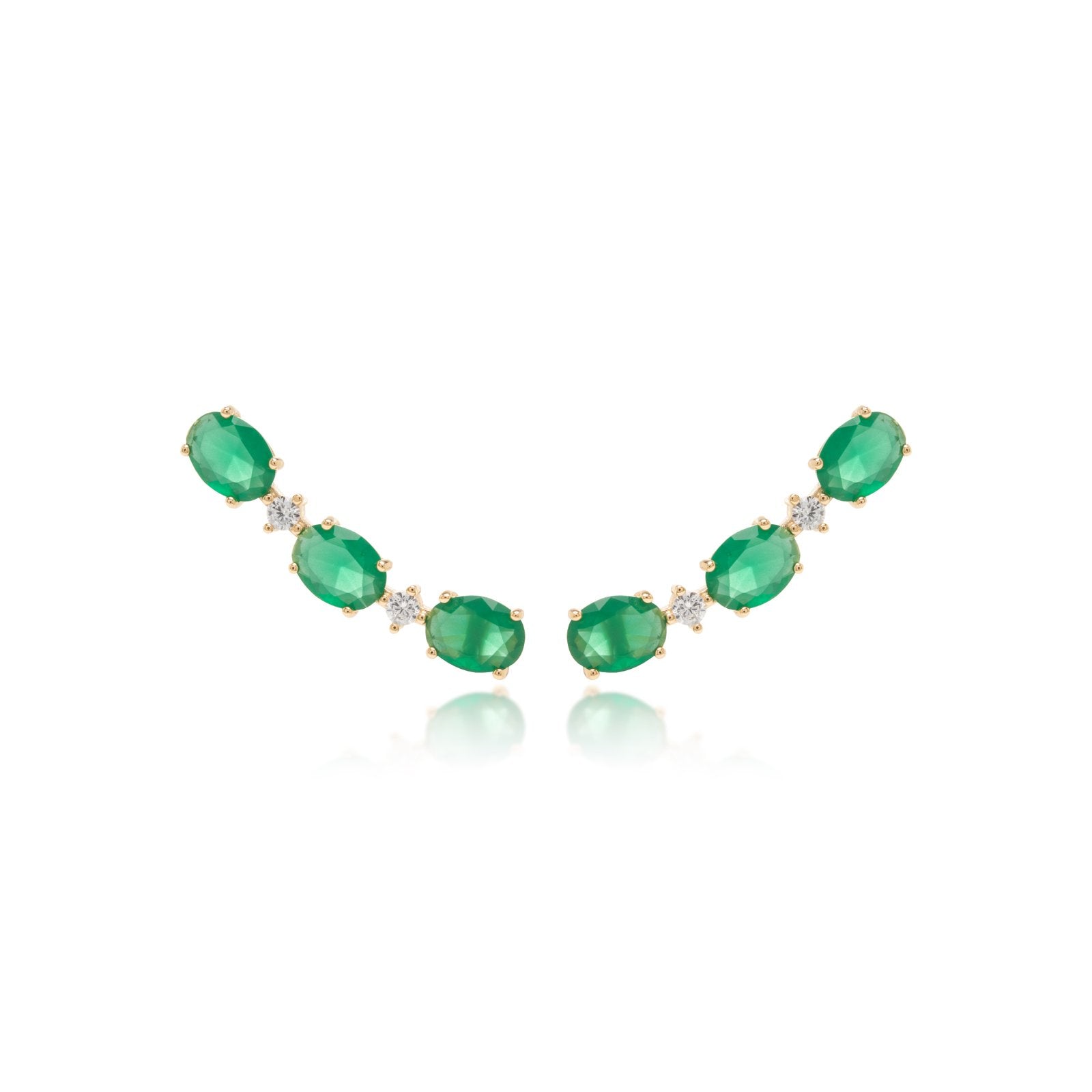 Emerald Crystal &amp; White Zirconia Oval Ear Cuff