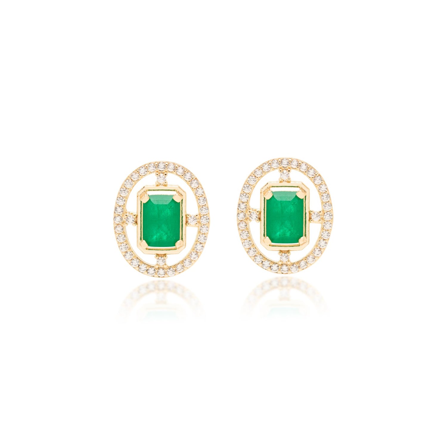 Emerald Crystal &amp; Zirconia Oval Stud Earrings