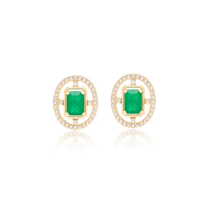 Emerald Crystal &amp; Zirconia Oval Stud Earrings
