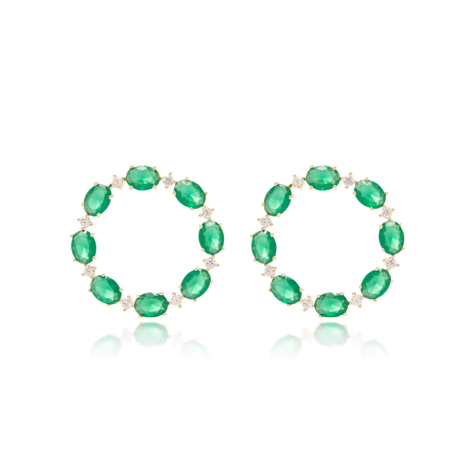 Emerald Crystal &amp; White Zirconia Circle Earrings