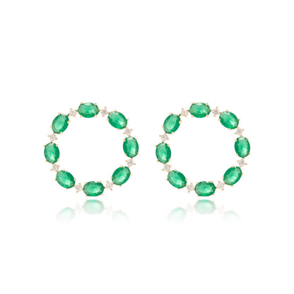 Emerald Crystal &amp; White Zirconia Circle Earrings