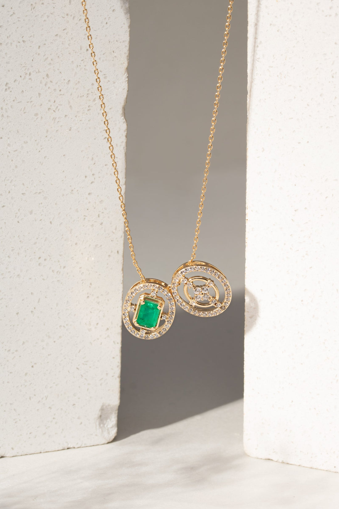 Emerald Crystal Dual Pendant Necklace