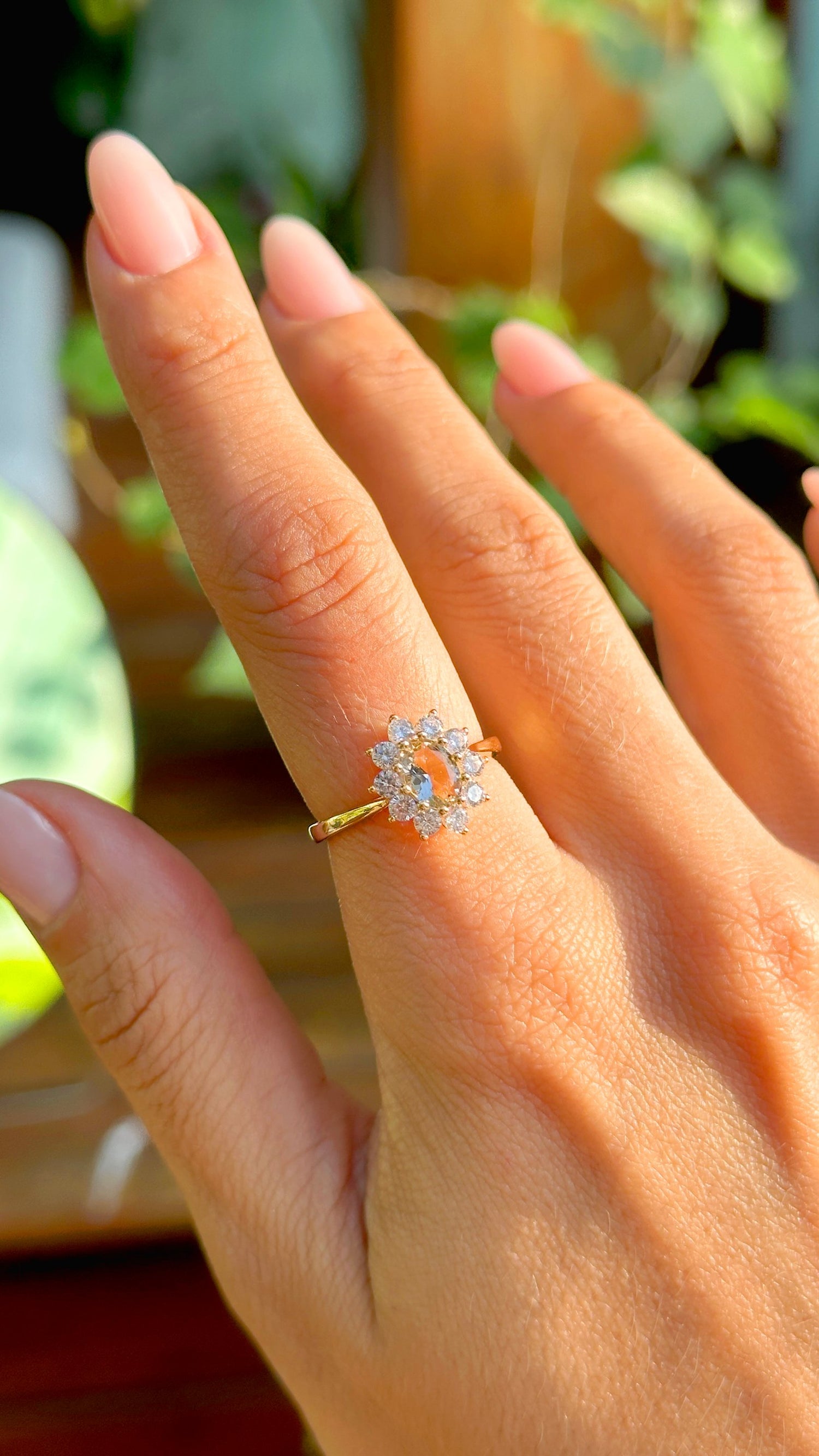 Oval Beryl &amp; White Zirconia Halo Ring