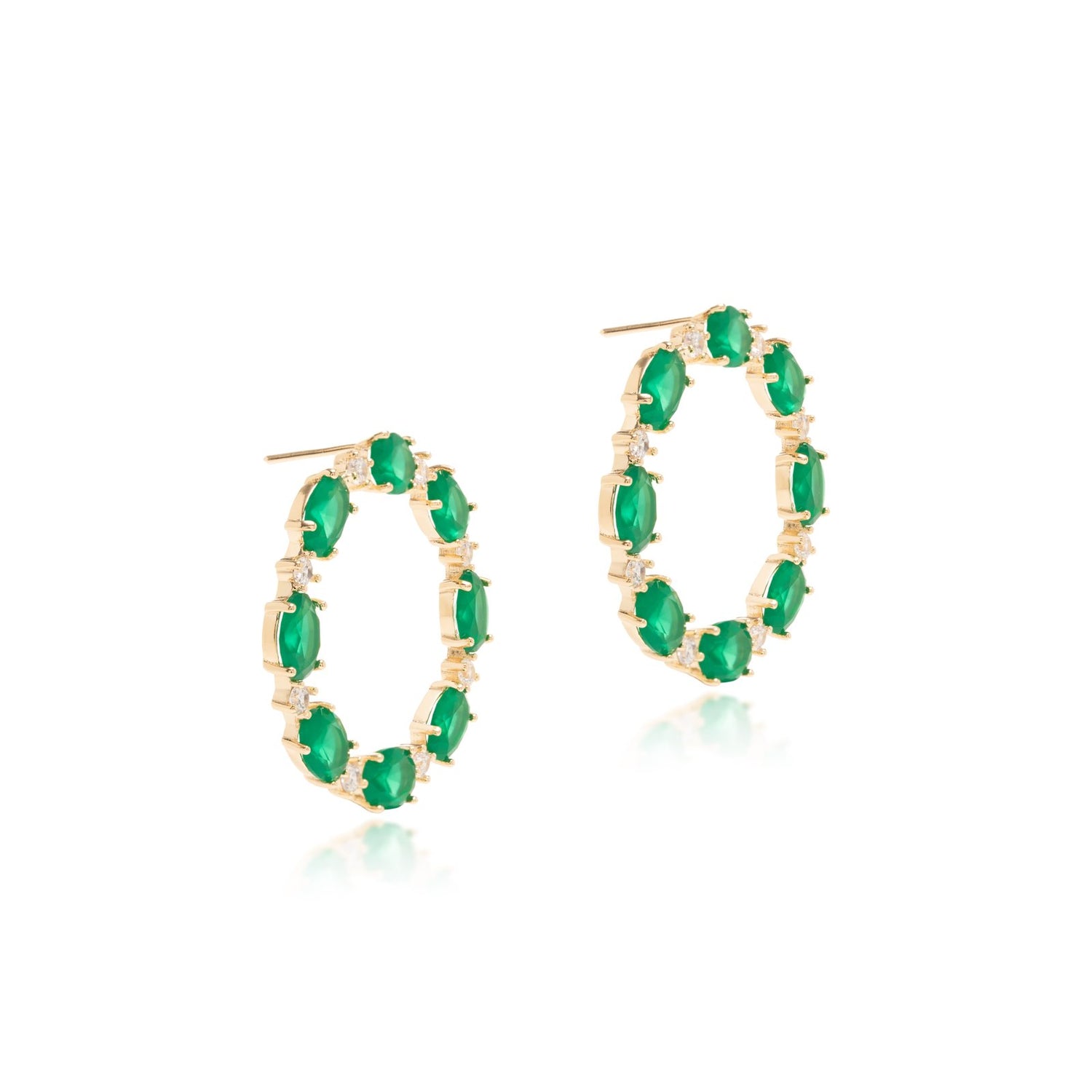 Emerald Crystal &amp; White Zirconia Circle Earrings