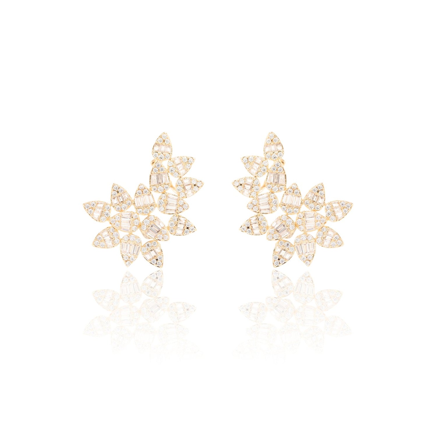 White Zirconia Floral Earcuff with 14 Baguette-Cut Stones