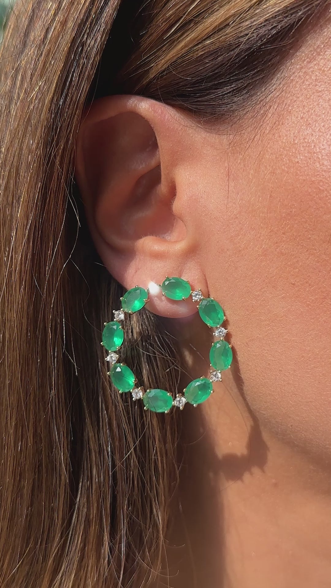 Emerald Crystal &amp; White Zirconia Circle Earrings