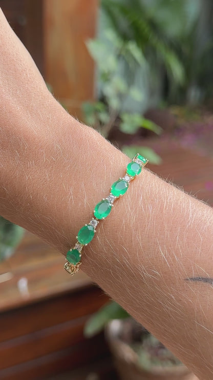 Emerald Crystal &amp; White Zirconia Oval Bracelet