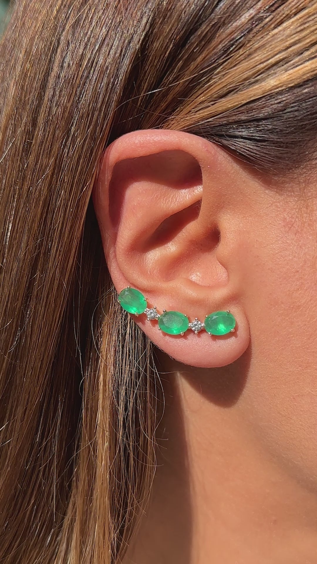 Emerald Crystal &amp; White Zirconia Oval Ear Cuff