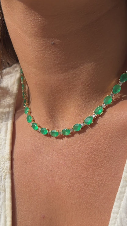 Emerald Crystal &amp; Zircon Oval Necklace